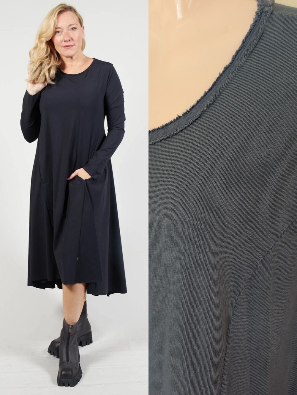 Elemente Clemente Long Sleeve Lagenlook Dress Large Blue